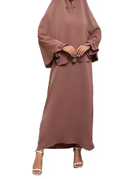 Dviejų dalių Rinkiniai Abaja Elegantiškas, Kietas Malaizija moteriški Drabužiai ilgomis Rankovėmis su Gobtuvu Viršų Su Aiškia, Ilga Suknelė Islamo Ponios Apdaras
