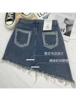 Moterų Mėlyna Džinsinio audinio Sijonas Harajuku Streetwear Y2k Mini Sijonas Vintage-line Jean Sijonas 90s Estetinės Emo 2000-ųjų Trashy Drabužius 2024
