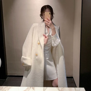 2023 Žiemos Naujų Korėjos Mados Ilgai Vilnos Paltai Moterims Atsitiktinis Šilta Striukė Outwear Elegantiškas Diržas Tvarstis Vilnonis Paltas Moteriška Elegancija