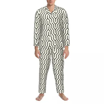 Pižama Žmogus, Abstraktus Šiaurės Šalių Namų Sleepwear Optikool Baltos Spalvos 2 Vnt Estetinės Pajama Komplektai Ilgomis Rankovėmis Mados Negabaritinių Namų Kostiumas