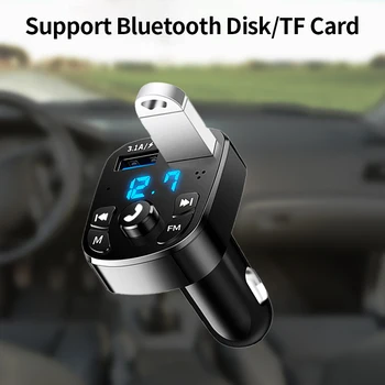 Automobilinis FM Siųstuvas Bluetooth 5.0 Belaidžio Handfree Rinkinys Dvigubas USB Automobilinis Įkroviklis 3.1 MP3 Grotuvas TF Kortelę U Disko AUX Auto FM Moduliatorius