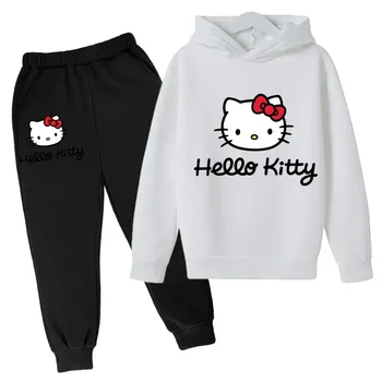 Hello Kitty Hoodie Rinkinys Vaikams, Apranga Rinkinys, Vaikams, Drabužiai Mergaitėms, Drabužiai, Stalviršiai, Kelnės, Kostiumai 2-13 Metų Amžiaus Uostų Kostiumai Hoodies Megztinis