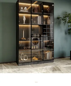 Modernus minimalistinis stiklo durys, didelis vyno spintos, medžio masyvo valgomojo