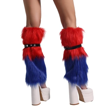 Moterų Colorblock Fuzzy Pliušinis Kojų Šilčiau Įkrovos Padengti Punk Furry Blauzdinės Kojų Padengti 37JB