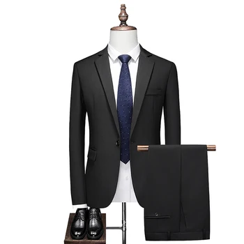 Aukštos kokybės kostiumas, dviejų dalių komplektas (kostiumas+kelnės) Verslo slim montavimo office formalus drabužiui džentelmenas vestuvių geriausią vyro nustatyti dviejų dalių