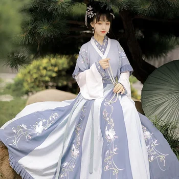 VANDENS Moterų Hanfu Pasakų Suknelės Tradicinę Kinų Stiliaus Jin Dinastijos Juosmens Tipo Kryžiaus Apykaklės Rudenį Naujų Cosplay Kostiumai