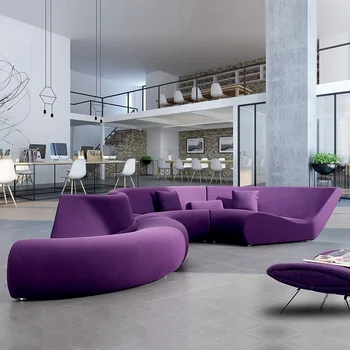 Biuro Sofos Audinys Ilgai Modernaus Stiliaus Modulinis Šiuolaikinės Violetinė 5 Metrų, Kurių Skerspjūvio Sofos Nustatyti, Biuro Baldai, Prekybos Baldai