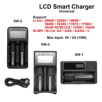 LCD Universalus Įkroviklis, Li-ion:20700/26650/22650/18650/16340/RCR[123] Ni-MH/Ni-Cd AA AAA AAAA C Įkraunamas Baterijas ir kt.