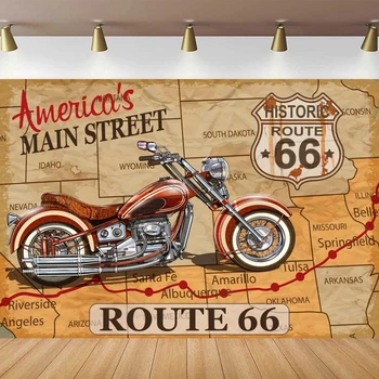 Istorinis Route 66 Fotografijos Fonas Amerikos Pagrindinės Gatvės Retro Kelių Žemėlapis Motociklo Plakato Fone Gimtadienio Dekoras