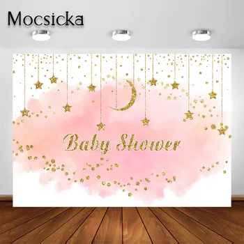 Mocsicka Šmėžavimas Šmėžavimas Little Star Baby Shower Fone Akvarelė Rožinė Aukso Moon Star Šalis Dekoro Fotografijos Fone