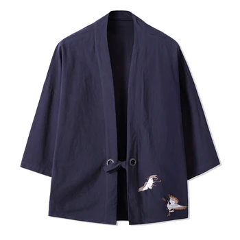 Vyrai Kimono Krano Siuvinėjimo Harajuku Japonų Stiliaus Megztinis Atsitiktinis Medvilnės Vyrų Samurajus Kostiumas Yukata Azijos Drabužiai Vyrams Švarkai
