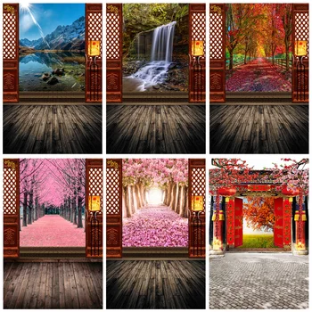Kinų Stiliaus Džiaugsmingai Atverti Duris Gamtos Peizažai Pavasario Dekoracijos, Vestuvių Specialybė, Fotografijos Fone Rekvizitai LGH-03