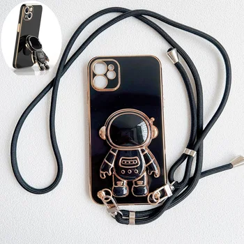3D Astronautas Lankstymo Laikiklis Crossbody Virvelę Telefono dėklas Skirtas iphone 15 14 13 11 12 Pro Max MiNi XR X XS 7 8 plus SE 2020 Dangtis