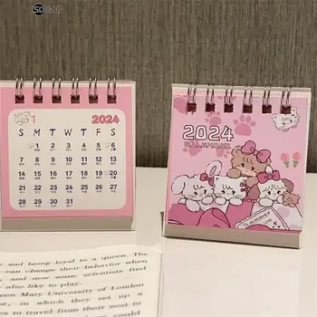 2024 M. Animacinis Pink Cat Stalinis Kalendorius Mini Mielas Nuolatinis Apversti Stalinio Kalendoriaus Mažų Dienos Planavimo Mėnesio Kalendorius, Namų