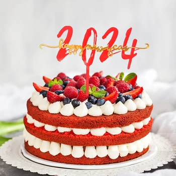 1PC Cupcake Topper 2024 Pavasario Šventė Tortą Įdėkite Apdailos Naujųjų Metų Išvakarės Raudona Tortas Topper Namų Dekoro Tortas Įdėklai