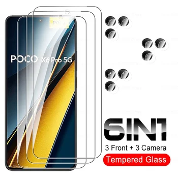 6in1 Apsauginis Stiklas Atveju Xiaomi Poco X6 Pro Grūdintas Kino Mažai Poko X 6 X6Pro PocoX6 Ekranas, Kamera Raštas Kino 6.67