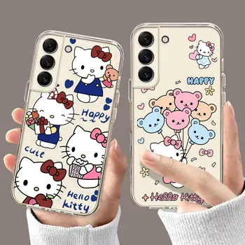 Animacinių filmų Mielas Hello Kitty Aišku, Soft Case For Samsung Galaxy S22 S23 S20 S21 Ultra FE 5G S10 20 Pastaba 10 Plius Pro A04 A04E Dangtis