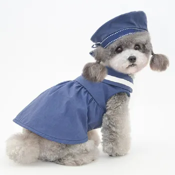Vasarą Šuo Suknelė sailor sijonas skrybėlę, Katę, Šuniukų Drabužiai, Suknelės Jorkšyro Terjeras Pomeranijos Šunų Drabužius Bichon Pudelis Kostiumas