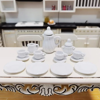 1 Set 1:12 Miniatiūrinės Lėlės Namas Porceliano Kavos, Arbatos Puodeliai, Keramikos Indai Mini Virdulys Plokštė Taurės Modelis Lėlių Virtuvės Dekoras