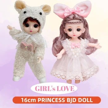 16cm Lolita BJD Doll su Drabužių ir avalynės 1:12 Kilnojamojo Sąnarių Princesė Mielas Saldus Veido Veiksmų Skaičius, Dovana, Vaikui, Vaikas Mergina Žaislas