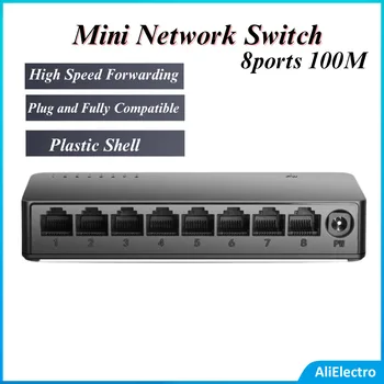 Mini Tinklo Jungiklio, 10/100m YYS-1008M 8 Uostų Didelės Spartos RJ45 100 mbps Fast Ethernet Network Switcher
