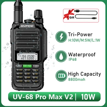 UV-68 Pro Max V2 Baofeng 10W Walkie Talkie IP68 Vandeniui 8800mah C Tipo Baterija Didelės Galios Ilgo Nuotolio UV-98 Pro UV-S22 Pro V2