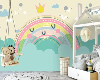 beibehang Pritaikyti naujas Šiaurės ranka-dažytos vaivorykštė smulkių gyvūnų, vaikų kambario foną sienos dokumentų namų dekoro