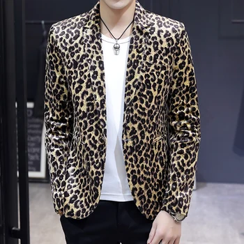 2023 Tendencijas Leopardas Spausdinti Sportiniai Švarkai (Bleizeriai) Vyrų Slim Fit Korėjos Stiliaus Madinga Striukė Vyrams Stilingų Drabužių Social Club Šalis Nešioti