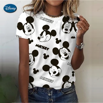 Disney Mickey Mouse Moterų Apvalios Kaklo marškinėliai Gatvės Dviračių T-shirt Moterų Mados Top Moterų Mokymo Apvalios Kaklo marškinėliai