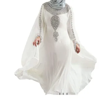 White Crystal Darbo Marokas Kaftan Tradicinių Vestuvių Suknelė Suknelė Moterims