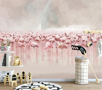 wellyu pritaikyti 3d tapetai freskomis šiaurės Rankomis Dažyti flamingas freskos fone sienos freskos tapetų sienos, 3 d tapety